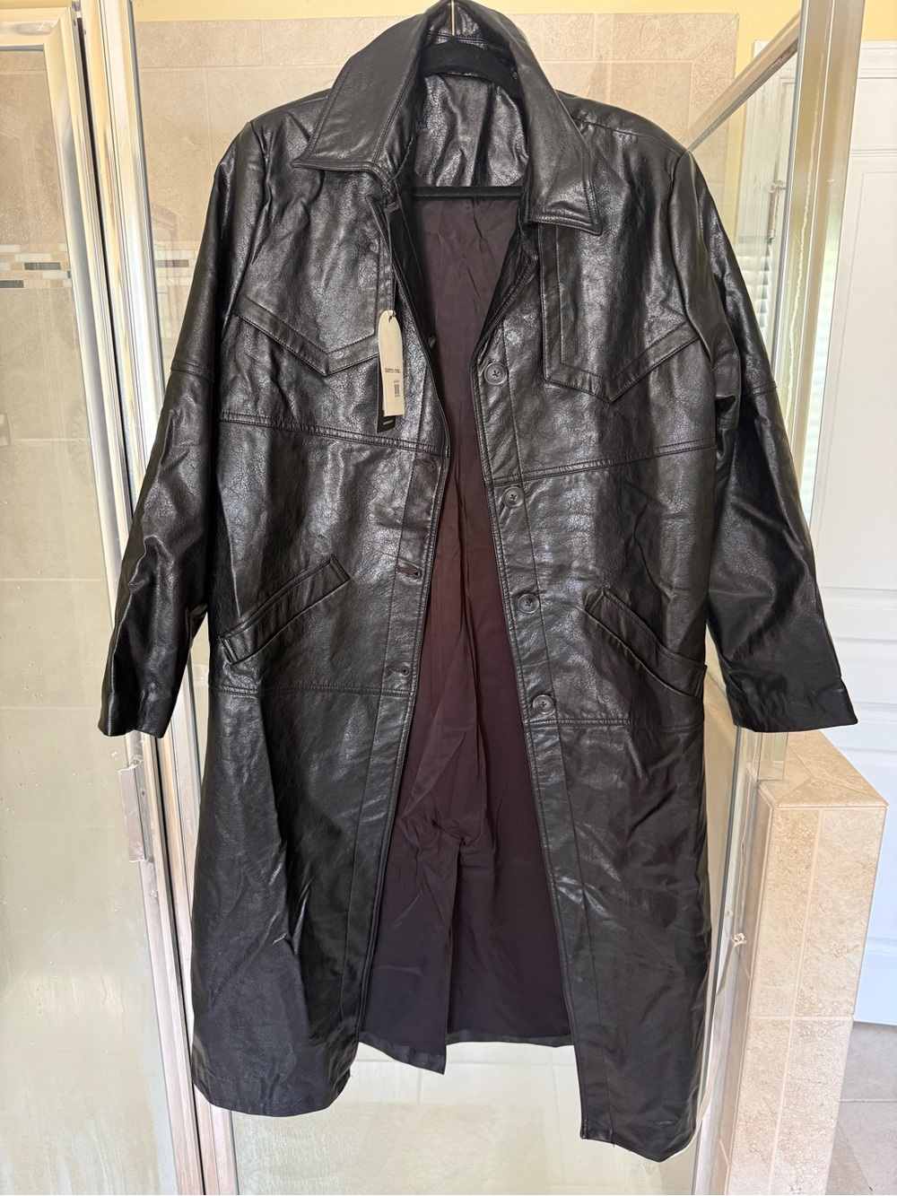 Classic Black Leather Long Coat for Women